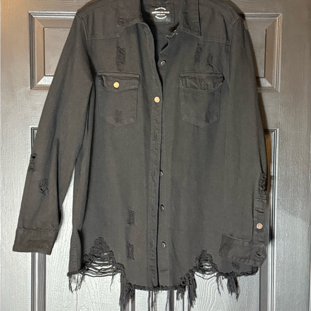 Distressed Black Denim Jacket